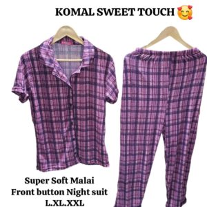 Super Soft Malai Front Button Night Suit